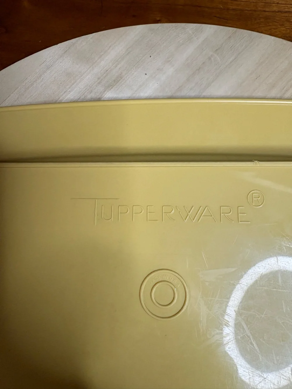 vintage Tupperware Harvest Gold deviled egg keeper and carrier set (model #723).